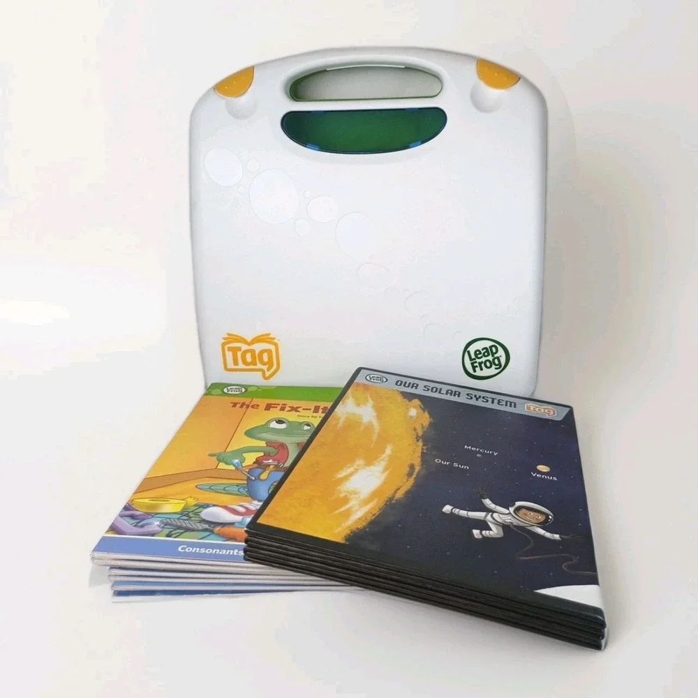 Tag Leap Frog Learning System 7 Books & Our Solar System Foldup W/Case NO PEN